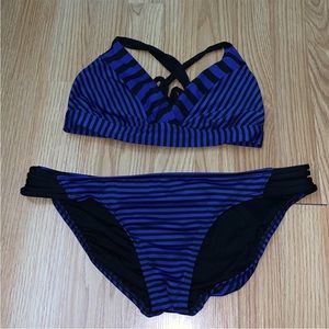Purple and black striped bikini